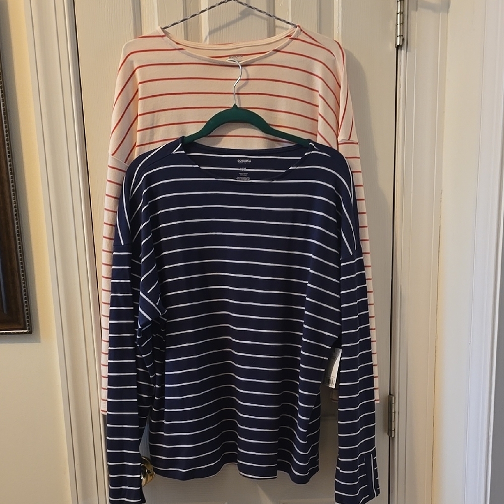 SONOMA WOMENS PLUS WHITE & BLUE STRIPES LONG SLEEVES TOPS BUNDLE OF 2 SIZE XXL